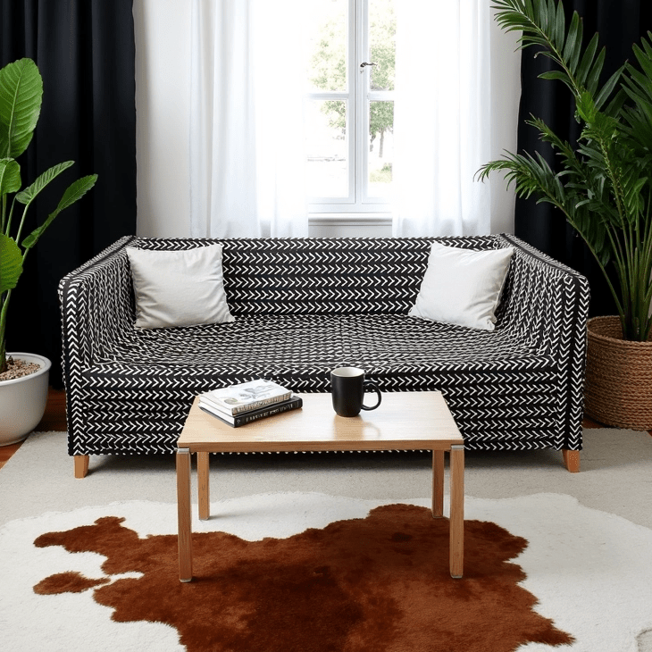 Rockin Cushions IKEA Knopparp Sofa Black Boho Mudcloth Arrow Print Slip Cover, Compatible with IKEA KNOPPARP